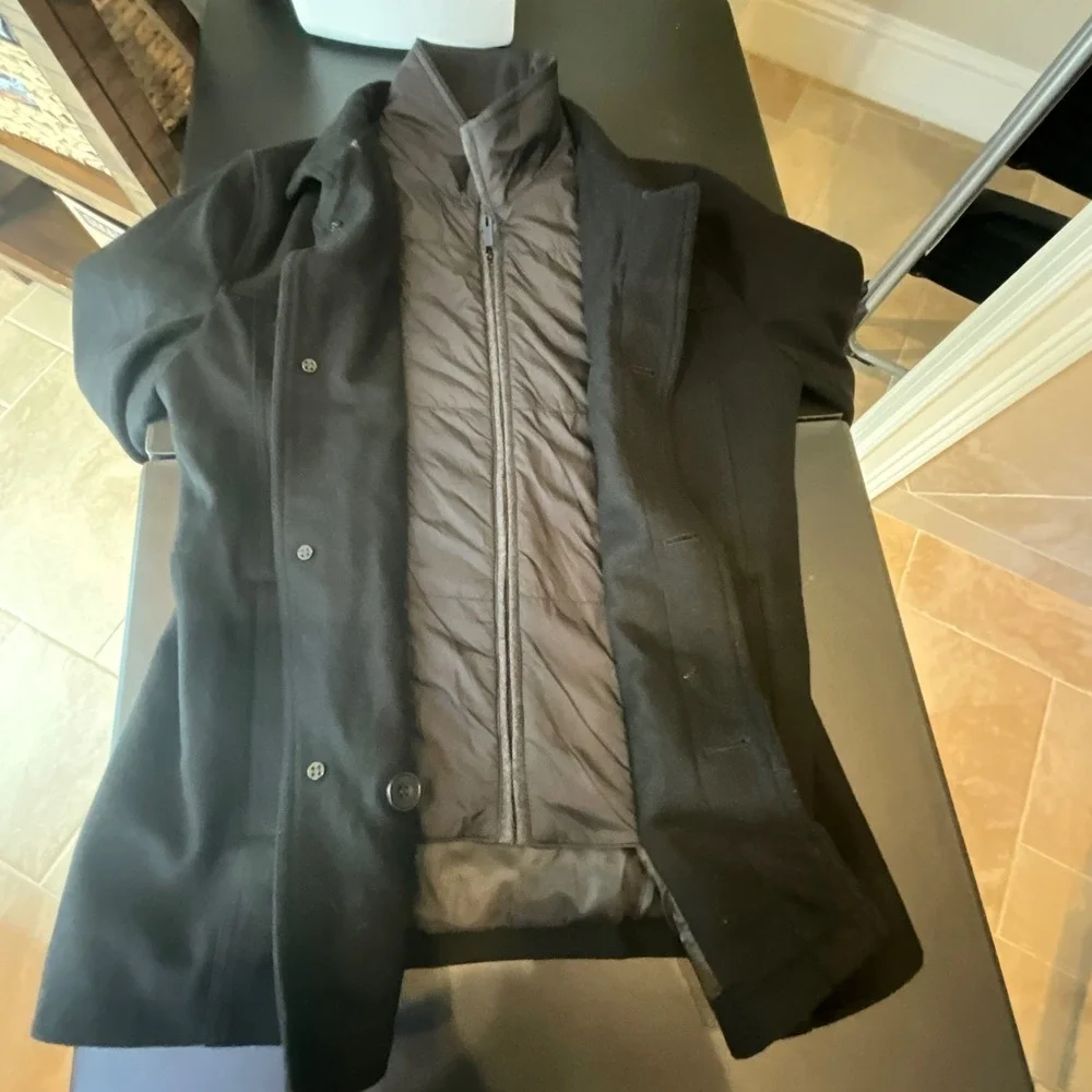 Kenneth Cole New York Mens Black Wool 2-in-1 Poly‎ Puffer Liner Car Coat Sz S